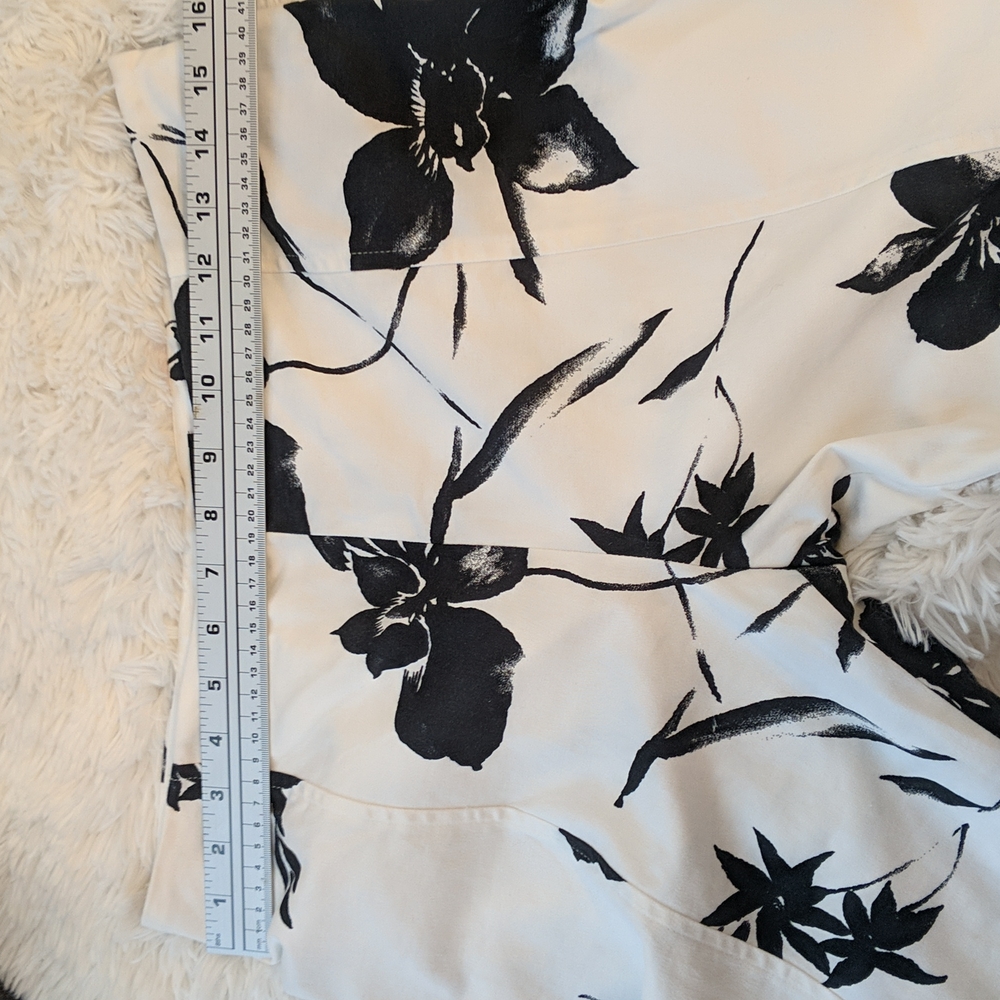 Style New York Paris White Pants with Black Floral Pattern Flare High Ri… - Picture 4 of 10